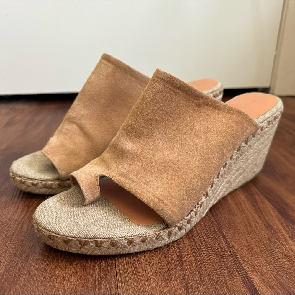Vince Sutherland Platform Stitch Wedge Mules in Roasted Cashew